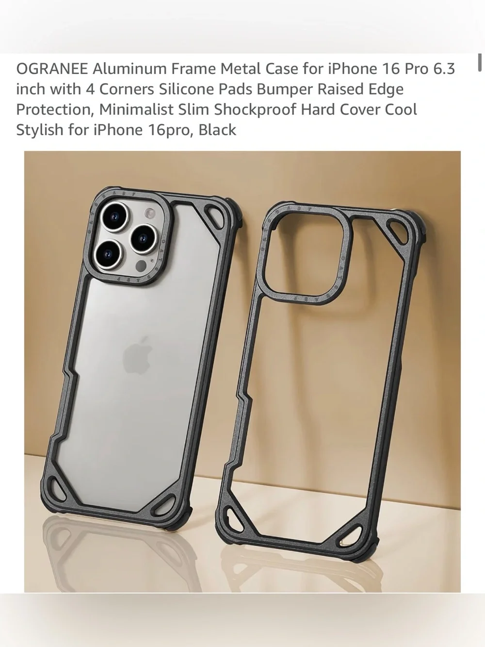 Black Aluminum Frame metal case  for iPhone 16 Pro NEW